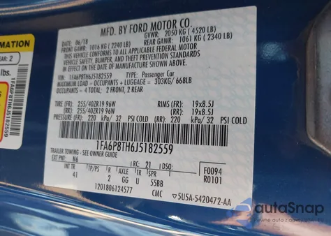 2018 Ford Mustang Ecoboost from USA, damaged, VIN 1FA6P8TH6J5182559